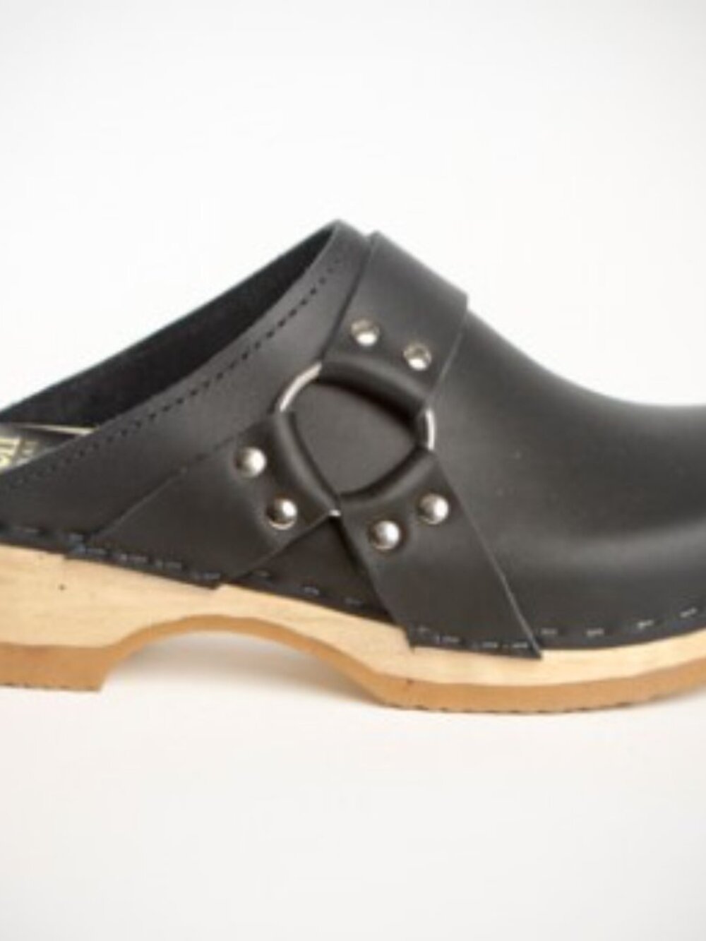 Sven Biker Strap Black Leather Clogs 37